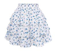 SCARLET DARKNESS Women's Mini Skirt Floral Chiffon Skorts Elastic Waist Summer Skirts with Shorts for Beach Club Party White Blue Floral M