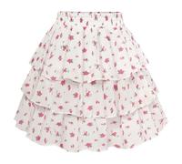 SCARLET DARKNESS Women's Mini Skirt Floral Chiffon Skorts Elastic Waist Summer Skirts with Shorts for Beach Club Party White Pink Floral S