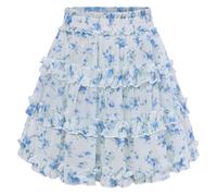 SCARLET DARKNESS Women's Mini Skirt Floral Summer Ruffled Hem Skirts Elastic Waist Chiffon Skirts Blue Floral XXL