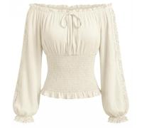 SCARLET DARKNESS Women's Off The Shoulder Tops Peasant Blouse Cream XXL