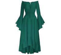 SCARLET DARKNESS Women's Off The Shoulder Victorian Dress Bell Long Sleeve Vintage Medieval Costume Cottagecore Dress for Halloween Christmas Green XL
