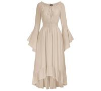 SCARLET DARKNESS Womens Plus Size Summer Dress Long Sleeve Off Shoulder Victorian Cottagecore Peasant Dresses for Women UK Beige XL