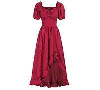 SCARLET DARKNESS Women's Red S Maxi Renaissance Dress with Pockets, Victorian Style, High Low Hem, Corset, Off-The-Shoulder, Sweetheart Neck, Short Sleeves, Summer, Party, Casual, Wedding, Cocktail