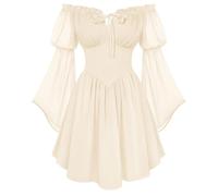 SCARLET DARKNESS Women's Renaissance Corset Dress Summer Off Shoulder Mini Dresses Chiffon Long Sleeve Flowy Fairy Dress Apricot XXL
