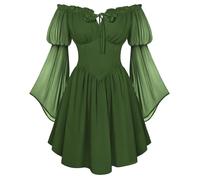 SCARLET DARKNESS Women's Renaissance Corset Dress Summer Off Shoulder Mini Dresses Chiffon Long Sleeve Flowy Fairy Dress Light Green M