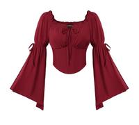 SCARLET DARKNESS Women's Renaissance Corset Top Long Sleeve Pirate Blouses | Off Shoulder Blouse, Slit Bell Sleeve, Smocked Waist Back, Elastic Neckline, Peasant Shirts, Medieval Costume, Crop Top