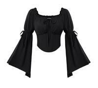 SCARLET DARKNESS Women's Renaissance Corset Top Long Sleeve Pirate Blouses | Off Shoulder Blouse, Slit Bell Sleeve, Smocked Waist Back, Elastic Neckline, Peasant Shirts, Medieval Costume, Crop Top
