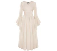 Scarlet Darkness Women's Renaissance Costume V Neck Bell Sleeve Medieval Fairycore Dress Beige XXL