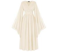 Scarlet Darkness Women's Renaissance Costume Wrap V Neck Medieval Dress Split Bell Sleeve Embroidery Fairy Dresses, Apricot, X-Large