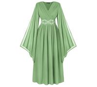 Scarlet Darkness Women's Renaissance Costume Wrap V Neck Medieval Dress Split Bell Sleeve Embroidery Fairy Dresses, Light Green, S