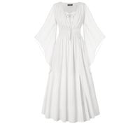 SCARLET DARKNESS Women's Renaissance Dress Lace-up 3/4 Bell Sleeves Slit Front Dress Smocked Medieval Maxi Dresses White XL