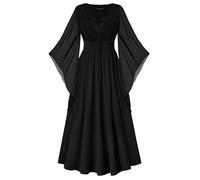 SCARLET DARKNESS Women's Renaissance Dress Lace-up 3/4 Bell Sleeves Slit Front Dress Smocked Medieval Maxi Dresses Black S
