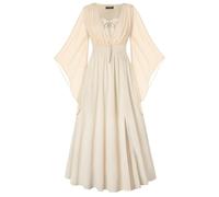 SCARLET DARKNESS Women's Renaissance Dress Lace-up 3/4 Bell Sleeves Slit Front Dress Smocked Medieval Maxi Dresses Apricot XXL