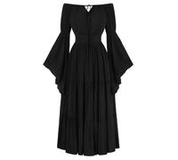 Scarlet Darkness Women's Renaissance Dress Medieval Long Bell Sleeve Witch Costume for Halloween Black S