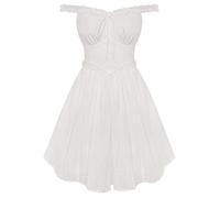SCARLET DARKNESS Womens Renaissance Dress Ruffle Sleeveless V-Neck Off Shoulder Summer Mini Corset Dress White M
