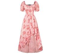 SCARLET DARKNESS Women's Renaissance Dress Square Neck Floral Dresses A-Line 2025 Summer Victorian Dress Pink Red XXL