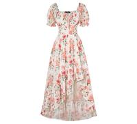 SCARLET DARKNESS Women's Renaissance Dress Square Neck Floral Dresses A-Line Summer Victorian Dress White Orange XXL