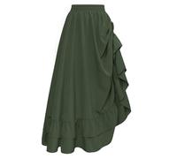 SCARLET DARKNESS Women's Renaissance Maxi Skirt Layered Elastic High Wasit Ruffle Skirts for Women UK Ankle Length Skirt Green S