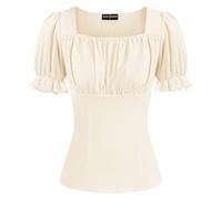 Scarlet Darkness Women's Renaissance Peasant Blouse Short Sleeve Gothic Lolita Boho Blouse, Apricot, S