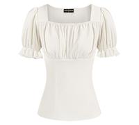 Scarlet Darkness Women's Renaissance Peasant Blouse Short Sleeve Gothic Lolita Boho Blouse, B-White, XL