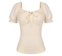 SCARLET DARKNESS Women's Renaissance Puff Sleeves Blouse Medieval Square Neck Retro Ruffles Top Apricot S