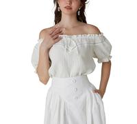 Scarlet Darkness Women's Renaissance Shirt Off Shoulder Puff Sleeve Loose Fit Summer Tops, Ivory, XL