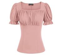 Scarlet Darkness Women's Renaissance Shirt Puff Sleeve Square Neck Vintage Blouse, Light Pink, S