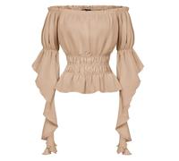 Scarlet Darkness Women's Renaissance Shirt Ruffle Sleeve Off The Shoulder Peplum Blouse Peasant Dressy Top, Coffee, XXL