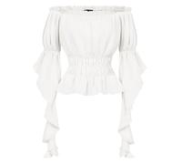 Scarlet Darkness Women's Renaissance Shirt Ruffle Sleeve Off The Shoulder Peplum Blouse Peasant Dressy Top, White, L