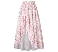 Scarlet Darkness Women's Renaissance Skirt Floral Print High Waist Ruffle Boho Maxi Skirts, Rosette Haze, S