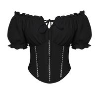 SCARLET DARKNESS Women's Renaissance Tops Corset Square Neck Blouse Short Puff Sleeves Blouses for UK Black S