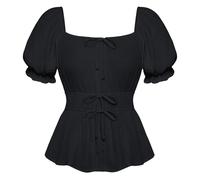 SCARLET DARKNESS Womens Renaissance Tops Square Neck Short Sleeve Elastic Waist Peplum Blouse
