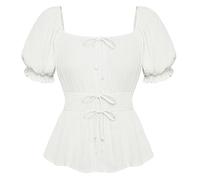 SCARLET DARKNESS Womens Renaissance Tops Square Neck Short Sleeve Elastic Waist Peplum Blouse