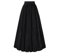 SCARLET DARKNESS Women's Skirts Lace Patchwork Gothic Victorian Maxi Skirt Elastic High Waist Flowy A-Line Skirt Black M