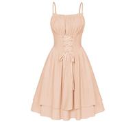 SCARLET DARKNESS Women's Strappy Victorian Dresses Sleeveless Tiered Short Dress Ruffle Party Dresses for Women UK Cream Yellow Plus Size XXL