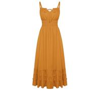 SCARLET DARKNESS Womens Summer Dresses Boho Maxi Sundress Flowy A-Line Elastic Waist Spaghetti Strap Casual Beach Dress Turmeric XXL