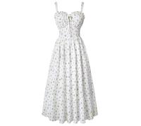 SCARLET DARKNESS Women's Summer Floral Sun Dresses Green Midi A-Line Smocked Victorian Cottagecore Boho Beach Corset Dress L