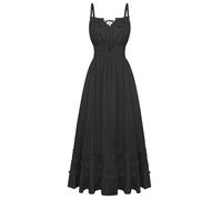 Scarlet Darkness Women's Summer Maxi Dress 2026 Boho Sleeveless Ruffle Flowy Milkmaid Sundress with Pockets, Black, XXL