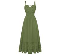 Scarlet Darkness Women's Summer Maxi Dress Boho Flowy Milkmaid Sundress, Olive Green, S