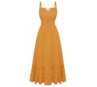 Scarlet Darkness Women's Summer Maxi Dress Boho Flowy Milkmaid Sundress, Yellow, XL
