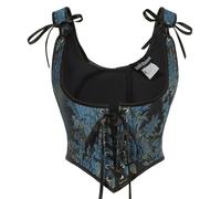 SCARLET DARKNESS Women's Under-Bust Corset with 15 Plastic Bones Pointed Hem Black-Blue Floral 14