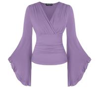 SCARLET DARKNESS Women's Victoria Wrap Blouse Elegant Smocked High Waist Fairycore Blouse Light Purple S