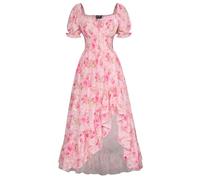 SCARLET DARKNESS Women's Victorian Dress A-Line Floral Dress Irregular Hem Long Casual Dress for Beach Light Pink Floral S