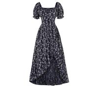 SCARLET DARKNESS Women's Victorian Dress A-Line Irregular Hem Long Casual Floral Corset Dress for Beach Black Blue S