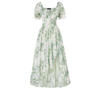 SCARLET DARKNESS Women's Victorian Dress A-Line Irregular Hem Long Casual Floral Corset Dress for Beach White Green Lines S