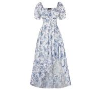 SCARLET DARKNESS Women's Victorian Dress A-Line Irregular Hem Long Casual Floral Corset Dress for Beach White Blue Lines S