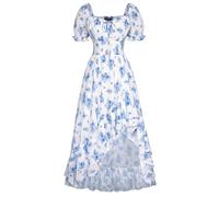 SCARLET DARKNESS Women's Victorian Dress Lace-up Floral Dress Irregular Hem Long Casual Dress for Summer Beach Blue Rose S