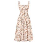 SCARLET DARKNESS Women's Victorian Floral Dresses for Summer 2025 Midi A-Line Casual Sleeveless Sun Dresses Orange Boho Floral S