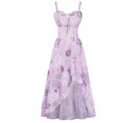 SCARLET DARKNESS Women's Victorian Floral Dresses Sleeveless High-Low Hem Heartneck Summer Long Boho Dress Light Purple with Purple Floral S