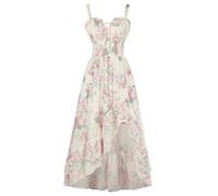 SCARLET DARKNESS Women's Victorian Floral Dresses Sleeveless High-Low Hem Heartneck Summer Long Boho Dress Light Green with Pink Floral S